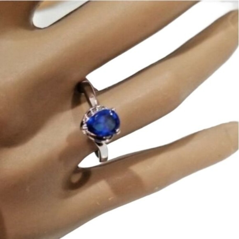 Silver Plated Teardrop birthstone Ring Blue Size 4 5 8 Silver September *